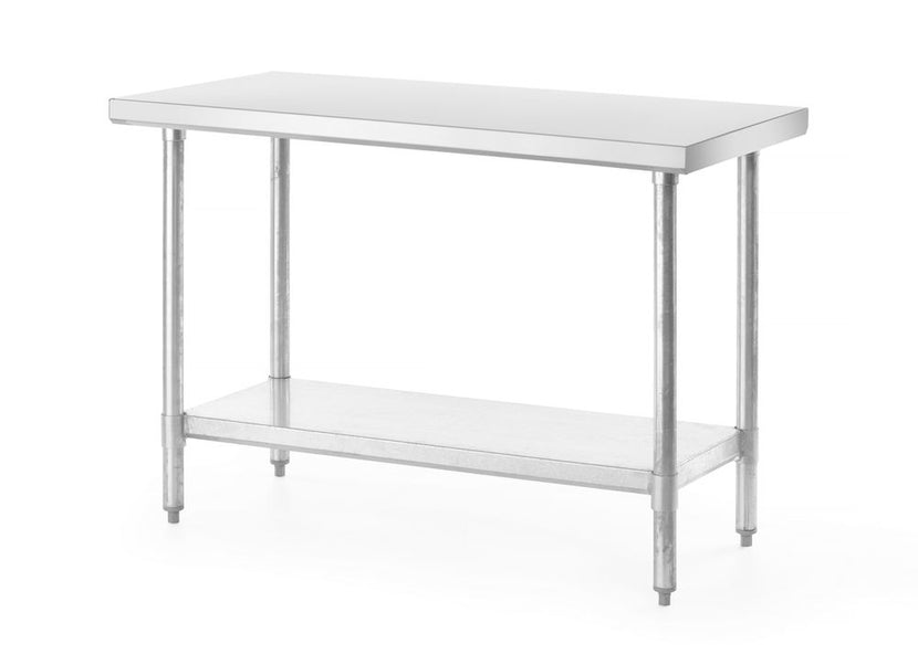 Detail roestvrijstalen Hendi werktafel 1200 mm – verstelbare poten voor horecagebruik