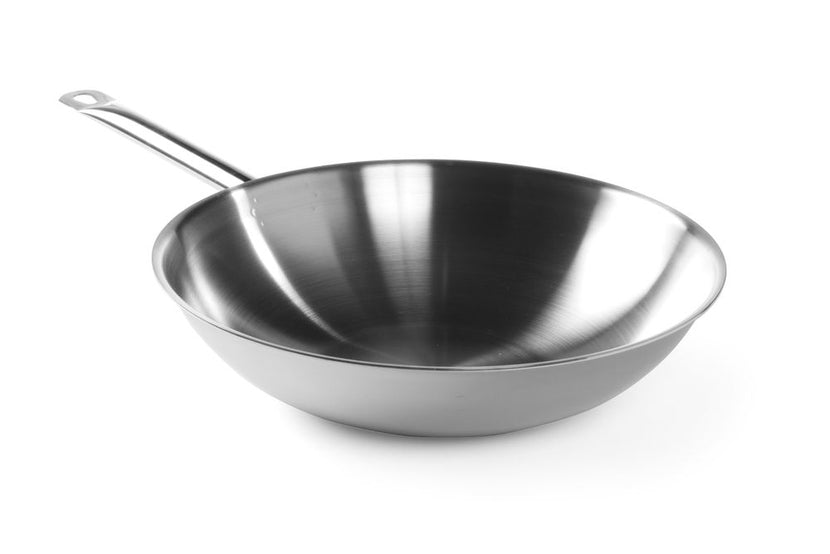Hendi wokpan rvs 360x90 mm met platte bodem 145 mm – wok voor inductie en horecakeuken
