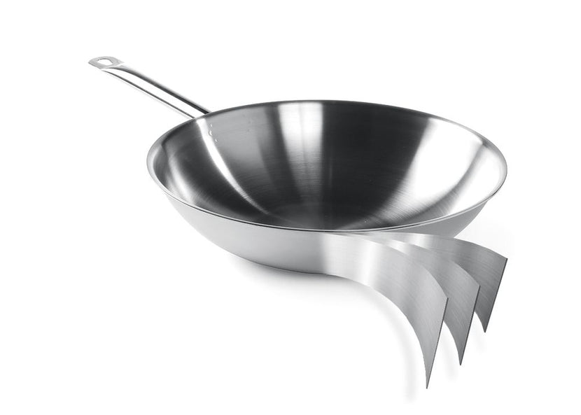 Roestvrijstalen wokpan Hendi 36 cm met vlakke bodem voor roerbakken in restaurant en catering