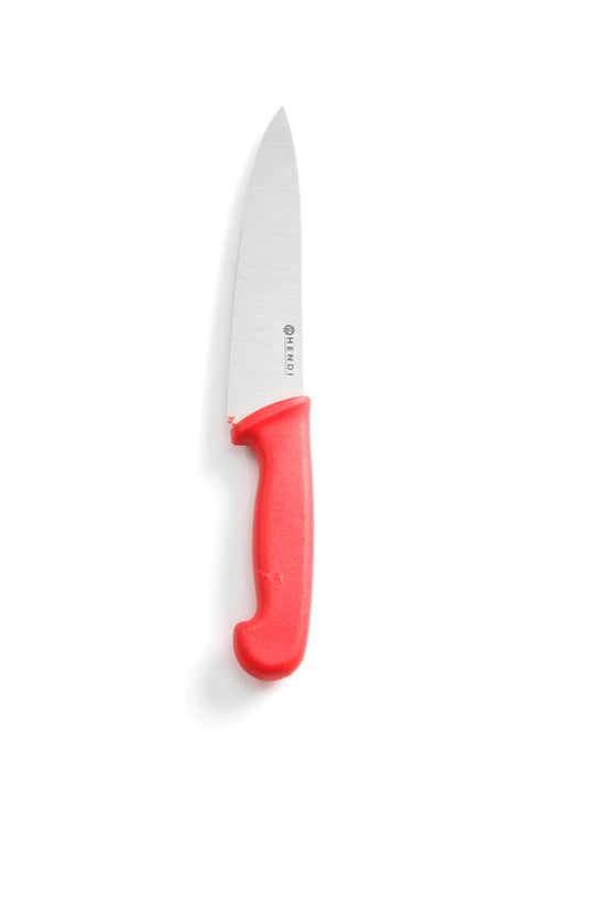 Hendi koksmes 180 mm met rood PP-heft – kleurcodemes voor rauw vlees in restaurant en slagerij