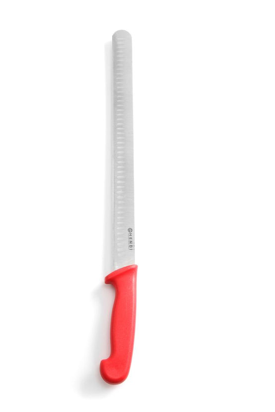 Hendi ham- en zalmmes 350 mm met rood PP-heft – kleurcodemes voor vlees in de slagerij