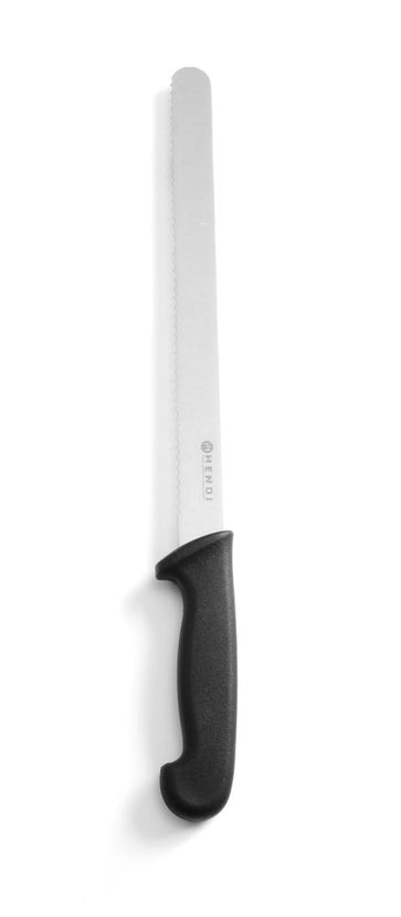 Hendi broodmes 300 mm met zwart PP-heft – lang gekarteld mes voor brood en gebak