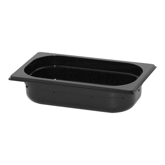 EMGA GN-bak PC 1/4 65 mm zwart – ondiepe bak voor saladebuffet en catering