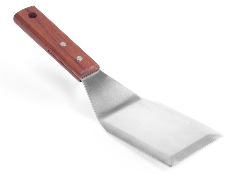 Hendi hamburgerturner 120x75x280 mm met houten greep – bakspatel voor grill en burgerbar