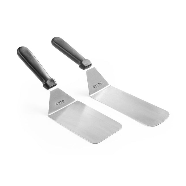 Hendi bakspatel 200x73 mm met zwarte PP-greep – rvs spatel voor bakplaat en koekenpan