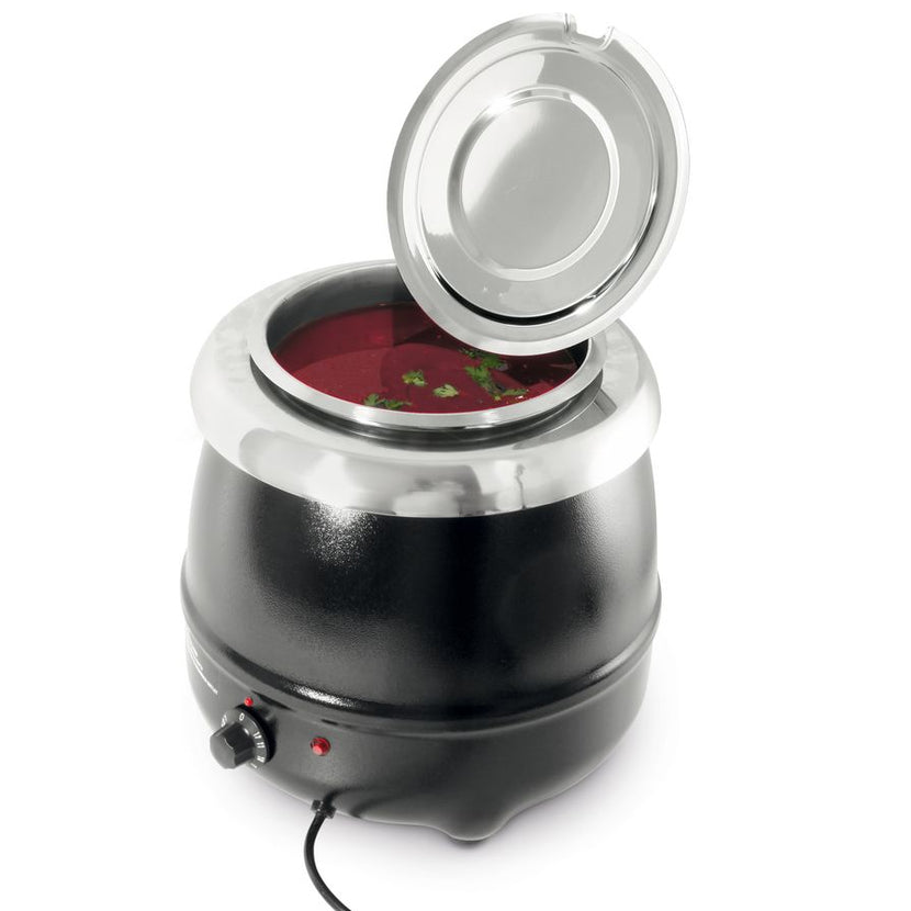 Hendi zwarte soepketel 8 l – elektrische soepwarmer met deksel voor snackbar en kantine
