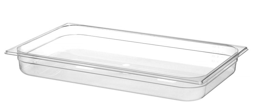 Transparante GN 1/1 bak Hendi 65 mm diep voor koeling en presentatie in de horecakeuken