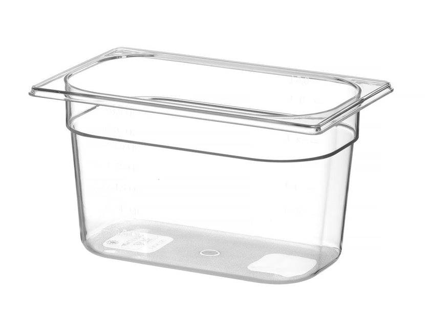 Transparante GN 1/4 bak Hendi 150 mm diep voor ingrediënten in restaurant en catering
