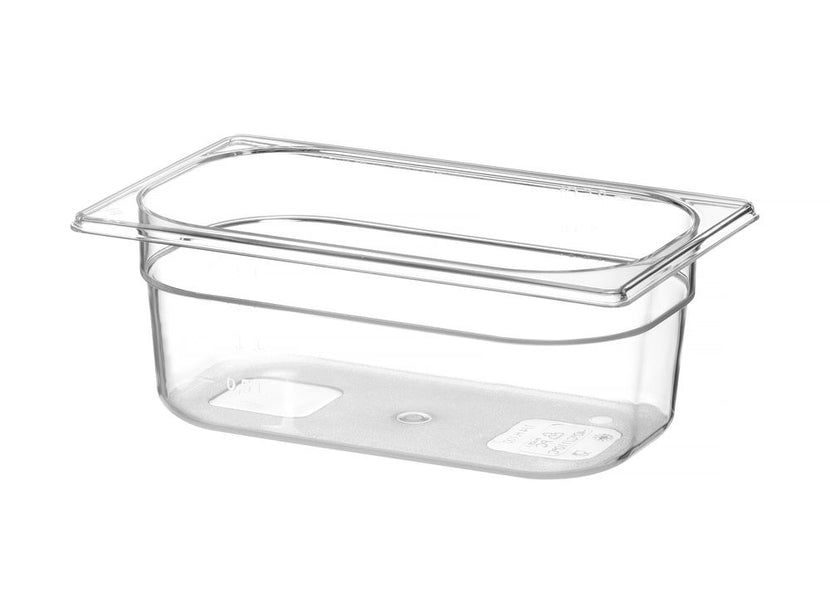 Transparante GN 1/4 bak Hendi 100 mm diep voor toppings en garnituur in de saladette