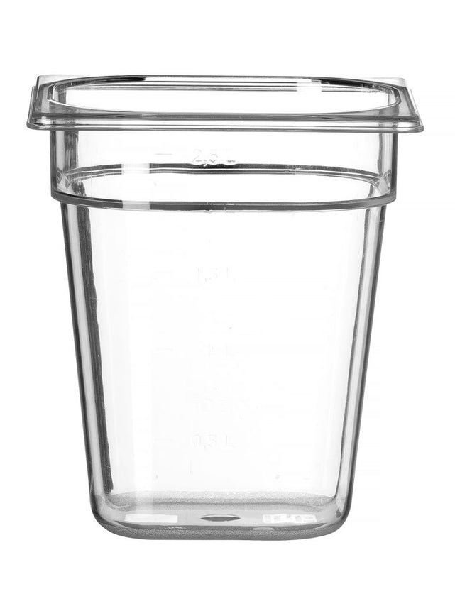 Transparante GN 1/6 bak Hendi 200 mm diep voor ingrediënten in saladette en pizzabar