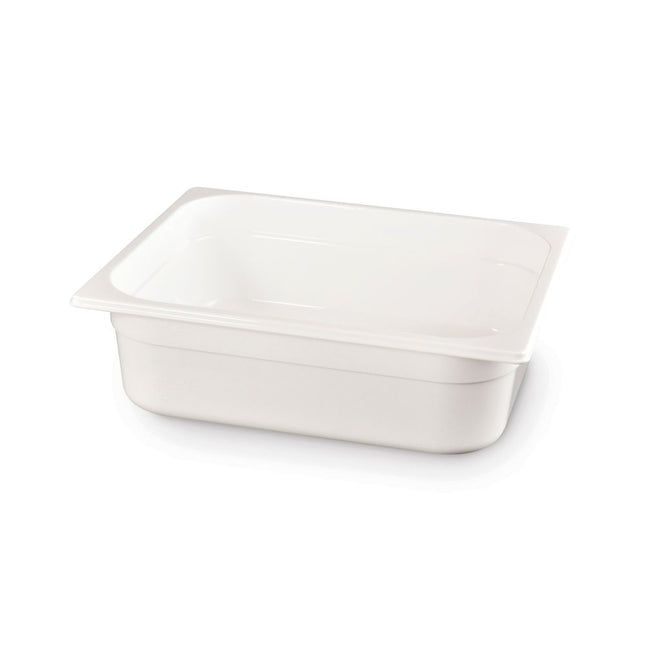 Hendi gastronormbak 1/2 65 mm polycarbonaat wit – lage witte GN-bak voor saladette en catering