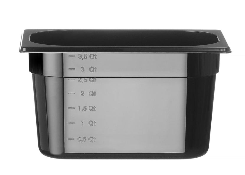 Hendi gastronormbak 1/4 150 mm polycarbonaat zwart – smalle GN-bak voor buffet en keuken