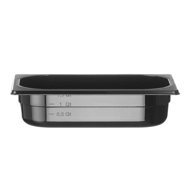 Hendi gastronormbak 1/4 65 mm polycarbonaat zwart – lage smalle GN-bak voor bar en saladette