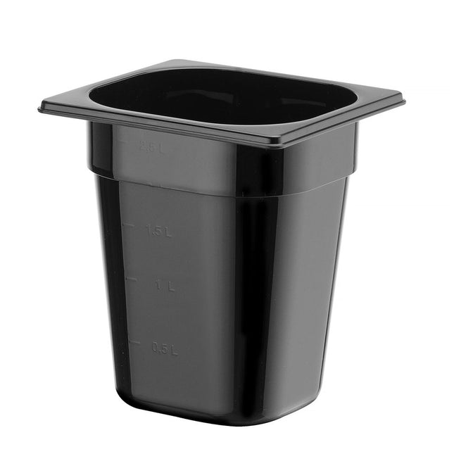 Hendi gastronormbak 1/6 200 mm polycarbonaat zwart – diepe kleine GN-bak voor de horecakeuken