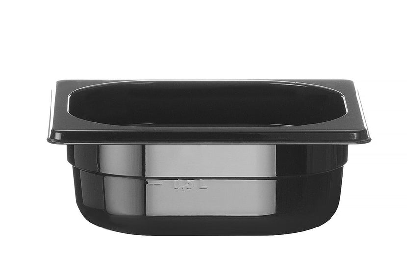 Hendi gastronormbak 1/6 65 mm polycarbonaat zwart – lage kleine GN-bak voor bar en saladette