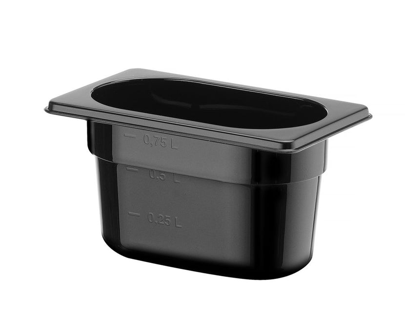Hendi gastronormbak 1/9 100 mm polycarbonaat zwart – mini GN-bak voor sauzen en garnituur