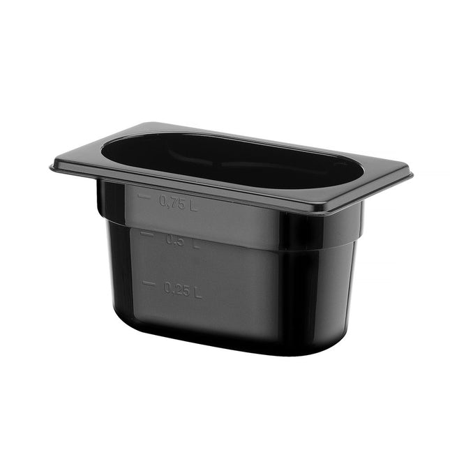 Hendi gastronormbak 1/9 100 mm polycarbonaat zwart – mini GN-bak voor sauzen en garnituur