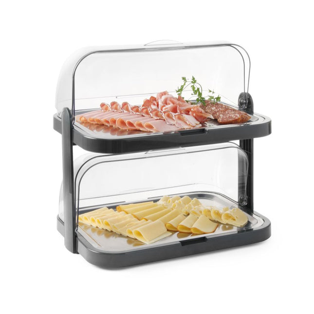 Hendi roltop-presentatie dubbel gekoeld – met RVS plateau voor buffet en ontbijtservice