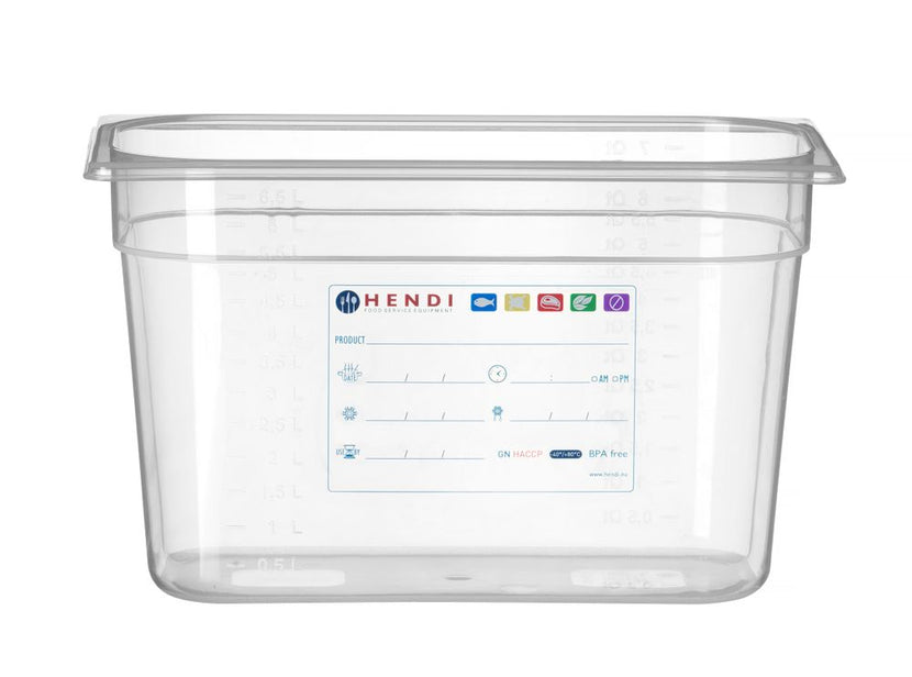 Kunststof voorraaddoos Hendi GN 1/3 200 mm met IML-print voor HACCP-opslag in de horeca