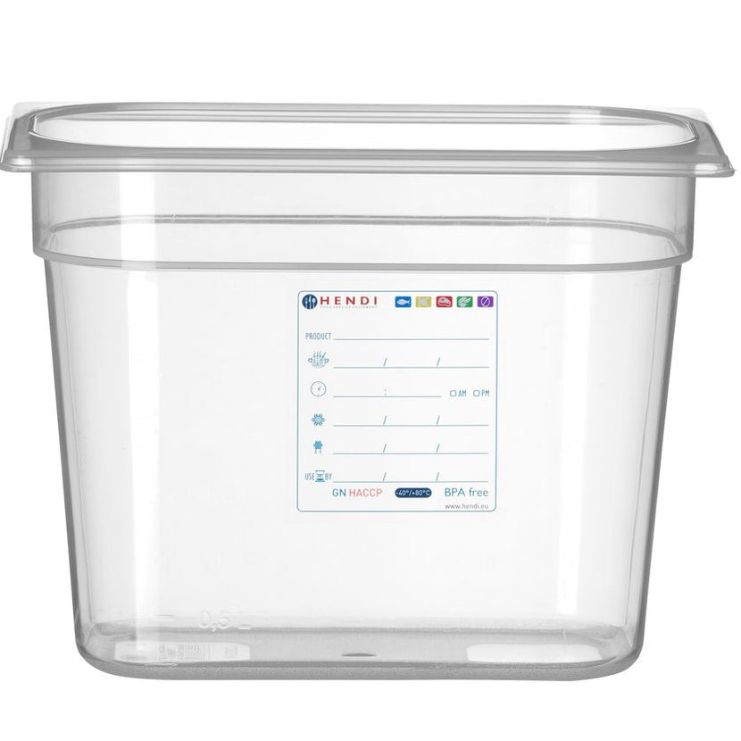 Kunststof voorraaddoos Hendi GN 1/4 200 mm met IML-print voor HACCP-opslag