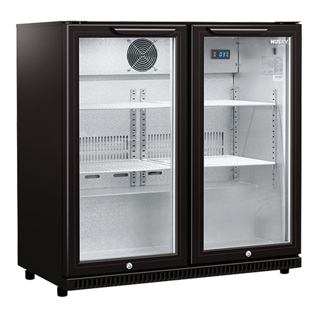 EMGA displaykoeler 2-deurs zwart – dubbele glasdeur koeling voor horeca en retail