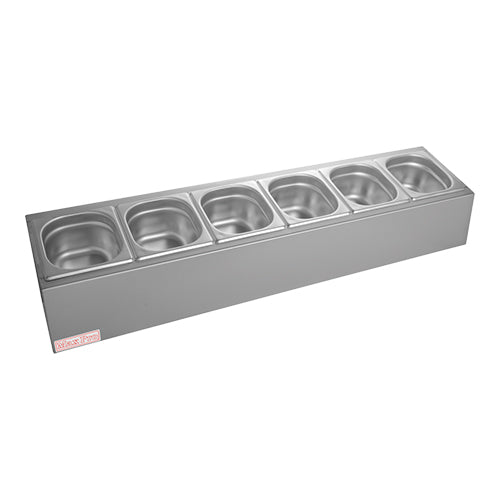 EMGA garneerunit 6x 1/6 GN 150 mm – RVS toppingunit voor sauzen en garnituren