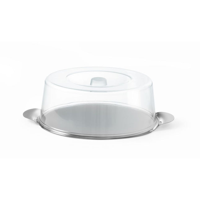 Hendi taartstolp hoog 300x110 mm – rvs plateau met transparante kap voor gebak en patisserie