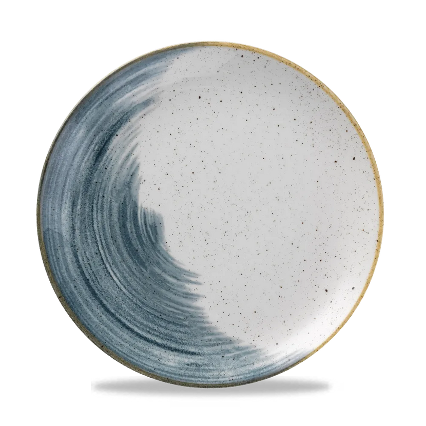 Churchill Stonecast Accents Blueberry Evolve coupebord – randloos gespikkeld bord voor restaurants