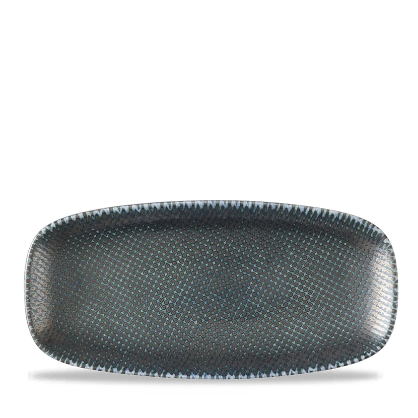 Churchill Astro Metallic Blue ovaal chef's bord 26,9x12,7 cm – porseleinen bord voor horeca