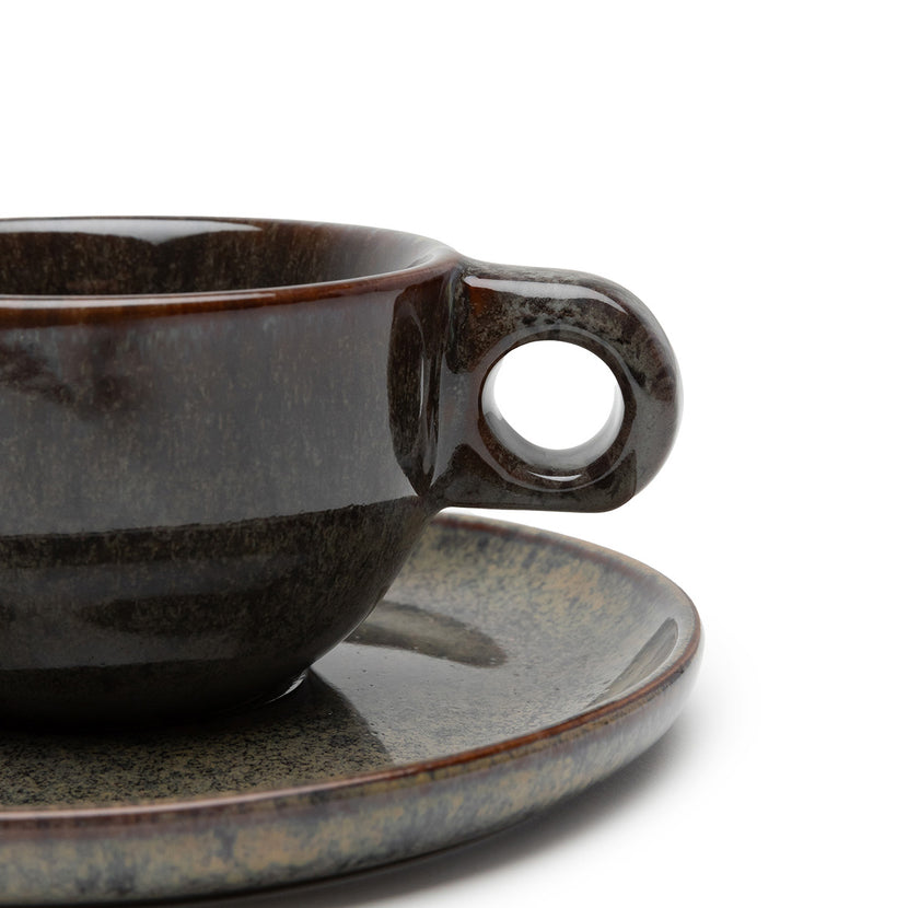 Serax Surface cappuccino kop en schotel grijs – strak servies voor koffiebar en horeca