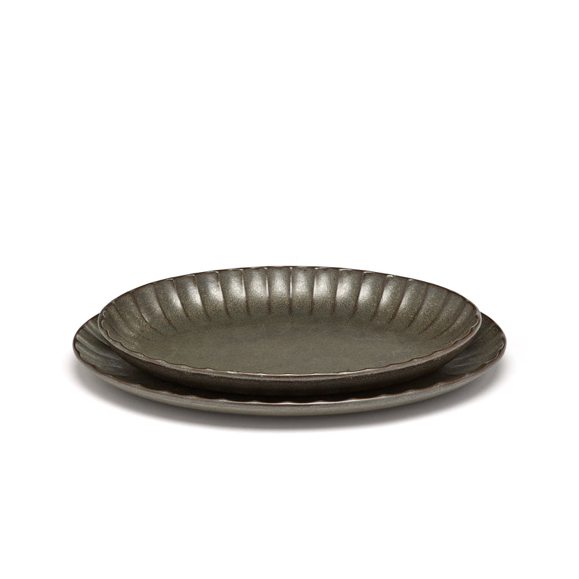Serax Inku serveerkom ovaal groen H 2,7 cm – ondiepe schaal voor fine dining