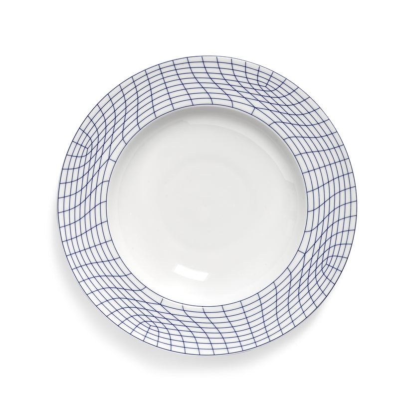 Serax Nido diep bord L wit-blauw 28 cm – blauw-wit pastabord voor de horeca