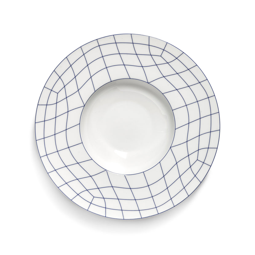 Serax Nido diep bord met brede rand wit-blauw Ø 28 cm – pastabord voor restaurant en horeca