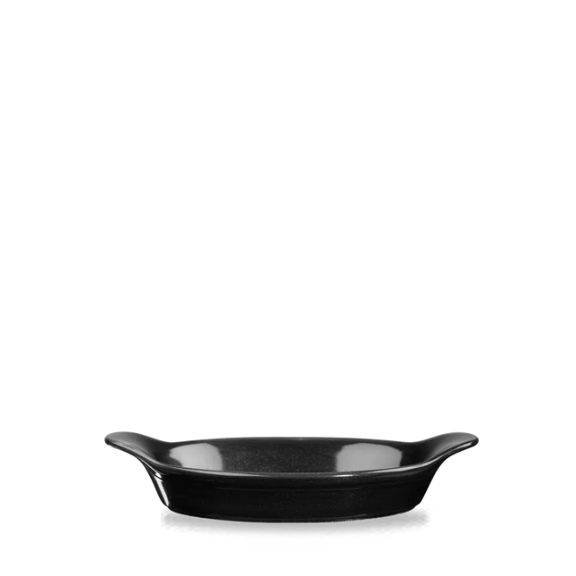 Churchill Metallic Black ovale ovenschaal met oren – zwarte keramische schaal voor de horeca