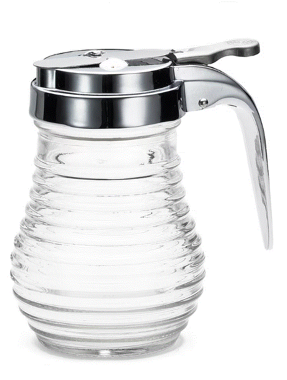 Tablecraft siroopdispenser 180 ml – glazen schenkkan met verchroomde klepdop voor café en ontbijtbuffet
