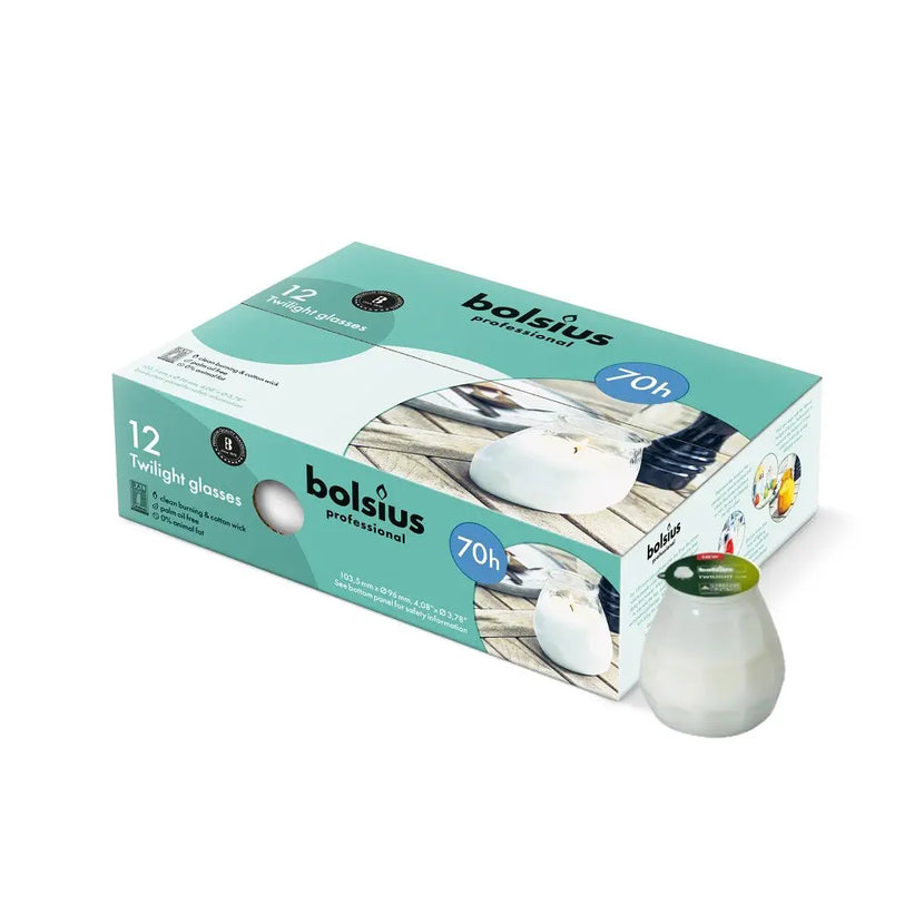 Bolsius Twilight witte kaarsenhouder voor ReLight navullingen – doos met 12 stuks – APS Glass & Bar Supply

