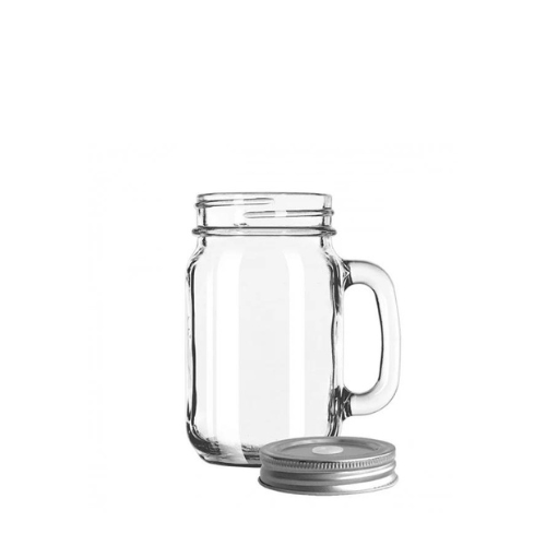 APS drinkjar met oor en zilveren deksel met rietgat 473 ml - jar voor cocktails