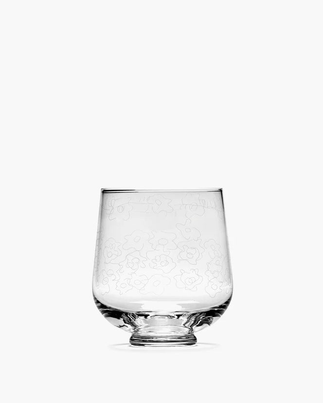 Serax Midnight Flowers waterglas Dark Viola – bloemenprint glas voor tafel en bar