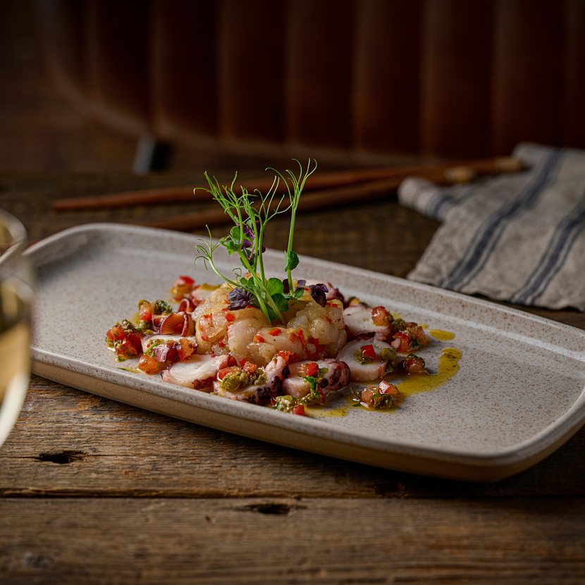Churchill Emerge Stonecast Speckled White rechthoekig bord 30 x 14,7 cm – gespikkeld bord voor tapas