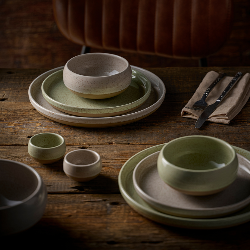 Churchill Emerge Stonecast Speckled Green ramenkom 20 cm – gespikkeld groen kom voor voorgerechten en tapas