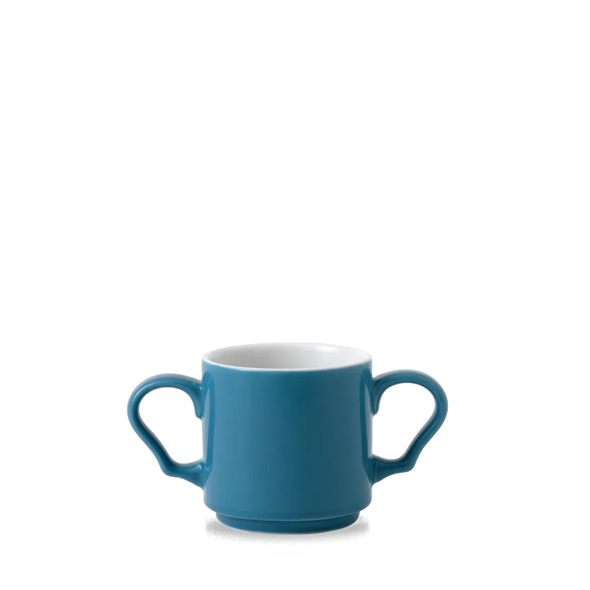 Churchill Blue Glaze mok met twee oren 296 ml – blauw geglazuurde koffiemok voor de horeca