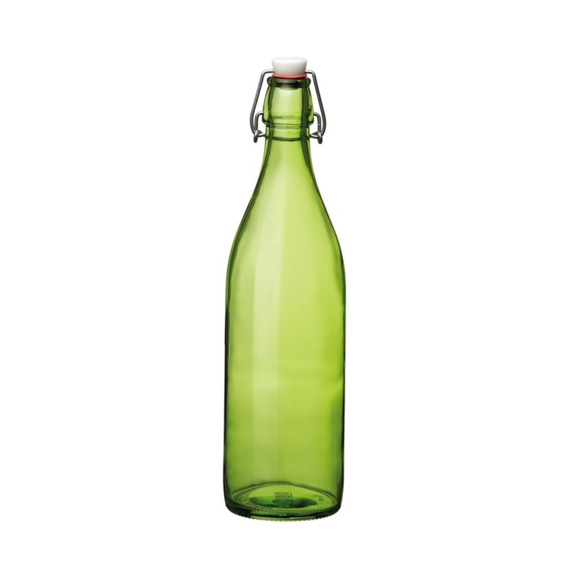 Rocco Bormioli Giara fles met capsule groen 1 liter – glazen fles voor olie en dranken