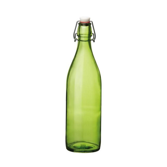 Rocco Bormioli Giara fles met capsule groen 1 liter – glazen fles voor olie en dranken