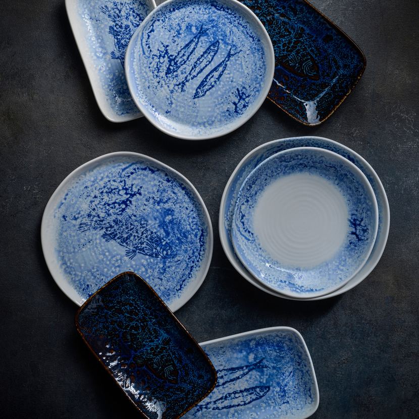 Churchill Inked Fresco Blue organisch bord 16,5 cm – blauw porseleinen bordje voor de horeca