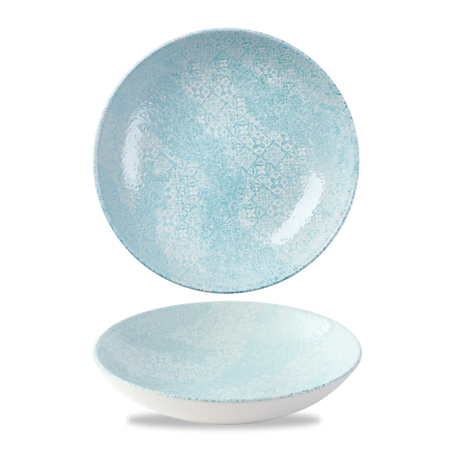 Churchill Med Tiles Aquamarine coupekom Ø 18,2 cm – randloze gespikkelde kom voor bijgerechten