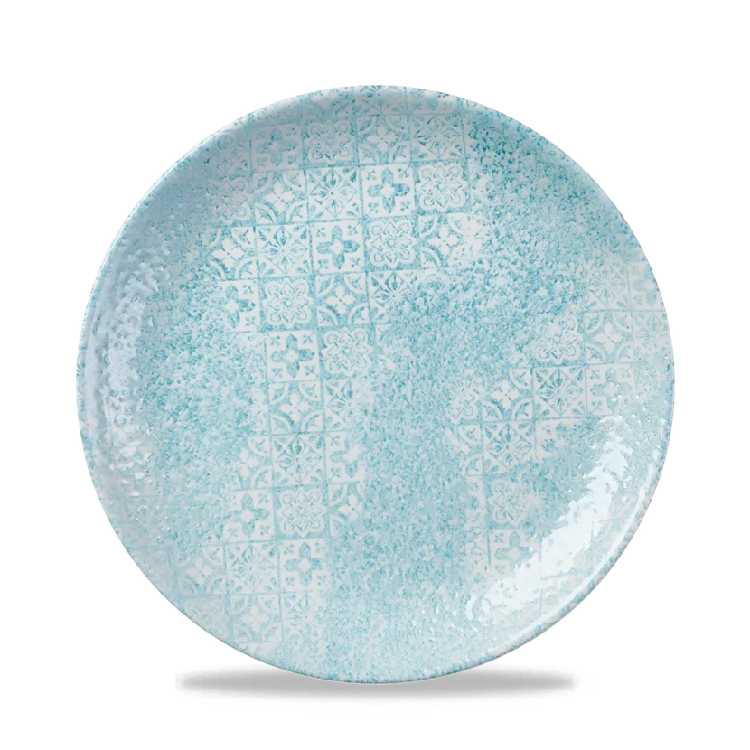 Churchill Med Tiles Aquamarine Evolve coupebord Ø 21,7 cm – randloos gespikkeld bord voor voorgerechten