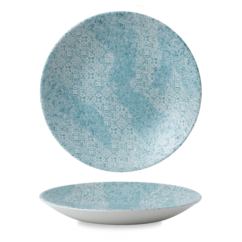Churchill Aquamarine Med Tiles diep coupebord 28 cm – groot turquoise pastabord voor restaurants