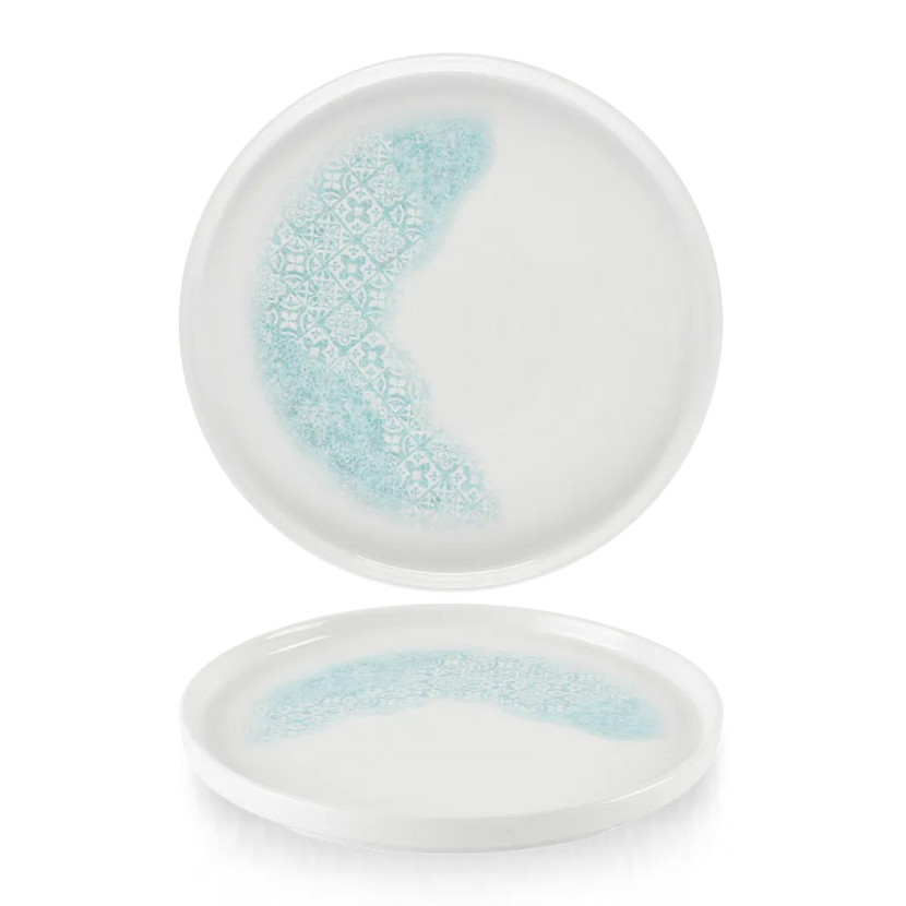 Churchill Med Tiles Aquamarine bord met rand Ø 26 cm – groot turquoise patroonbord voor restaurants