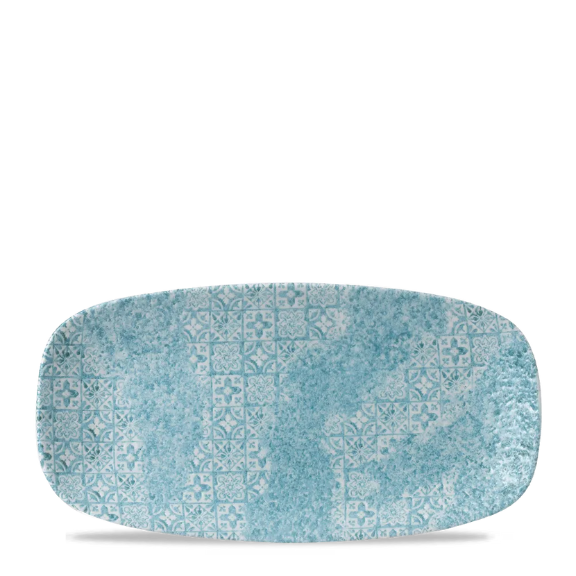 Churchill Aquamarine Med Tiles chef's langwerpig bord – turquoise serveerbord met tegelmotief
