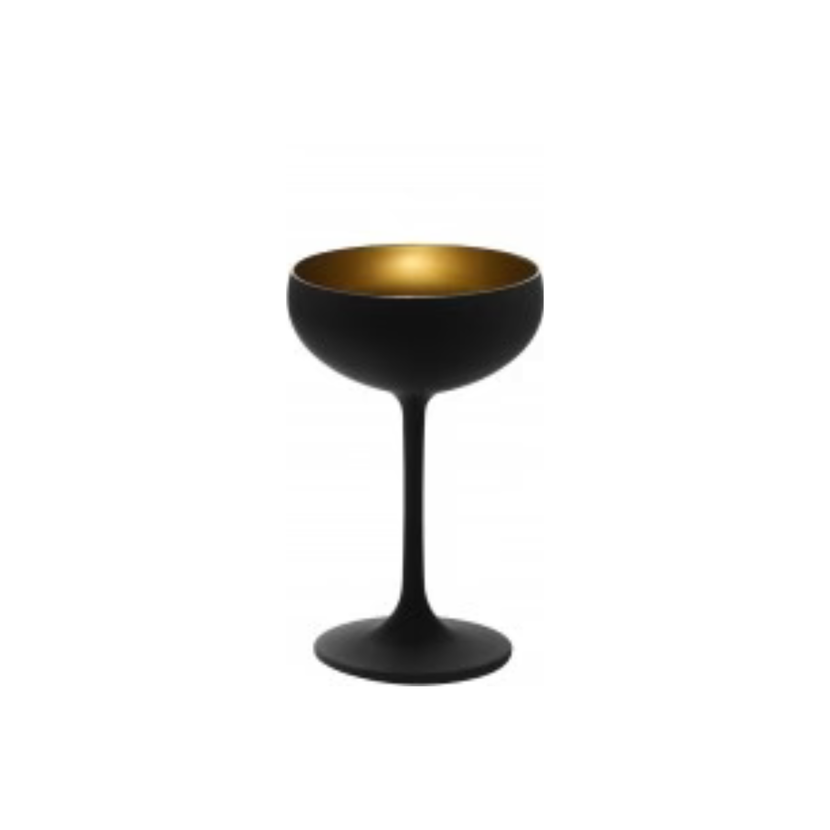 Stölzle Olympic champagnecoupe mat zwart met goud 230 ml – exclusieve coupe voor cocktailbars